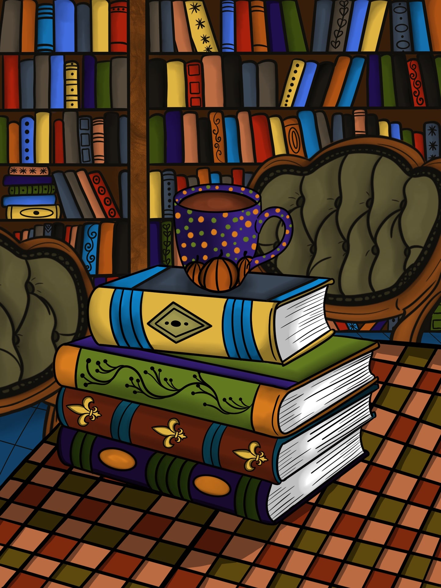 Cozy Autumn Library Print